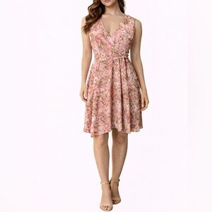 Gabby Skye Dress Green Pink 10 Flowy Floral A Line Washable Career Church